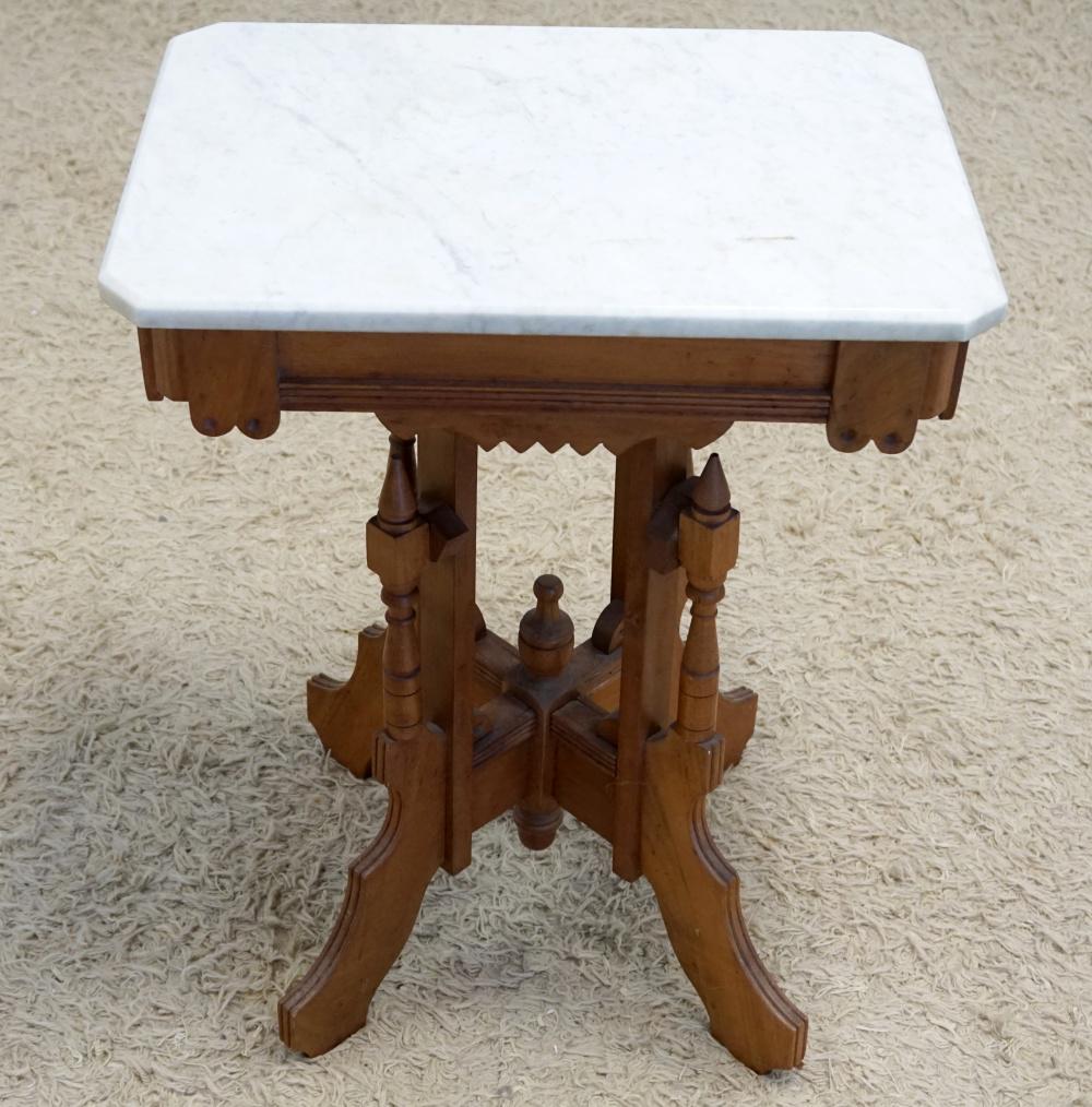VICTORIAN WALNUT MARBLE TOP PARLOR TABLE (1 of 2)
