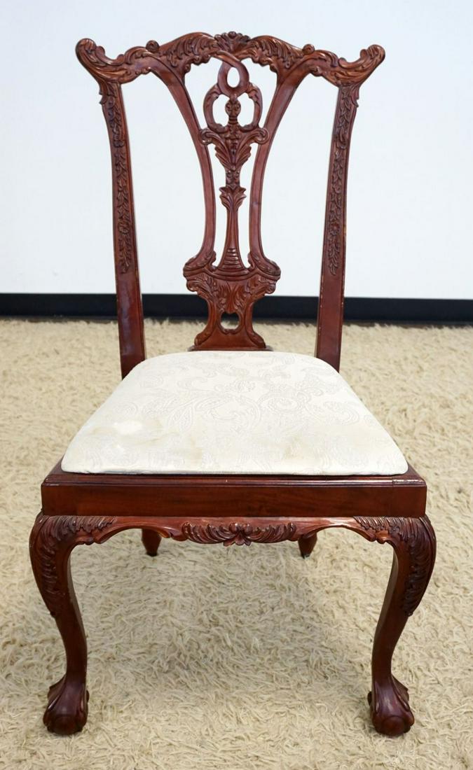 CHIPPENDALE STYLE MAHOGANY SIDE CHAIR: CHIPPENDALE STYLE MAHOGANY BALL & CLAW FOOT SIDE CHAIR WITH SLIP SEAT, SOME STAINING ON SEAT