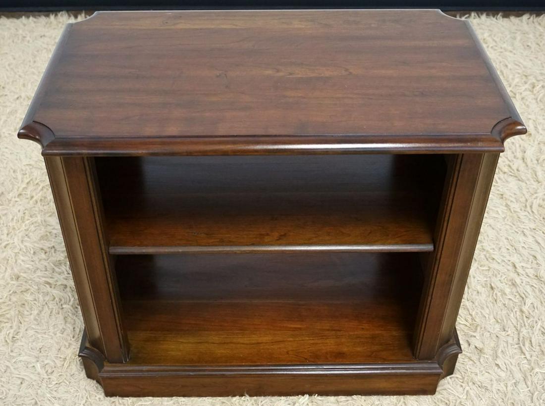 CHERRY CHAIR SIDE STAND: CHERRY CHAIR SIDE STAND WITH CENTER SHELF, APPROXIMATELY 27 IN X 16 IN X 22 IN