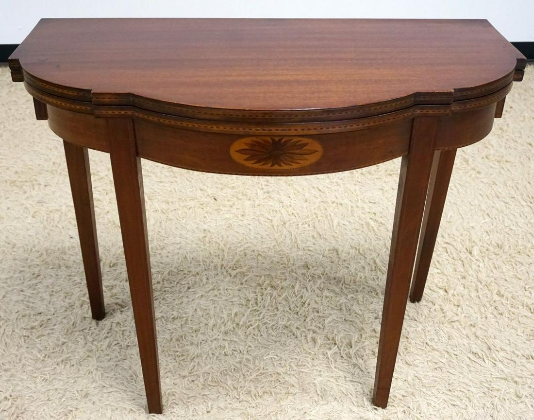 MAHOGANY INLAID FLIP TOP GAME TABLE (1 of 3)