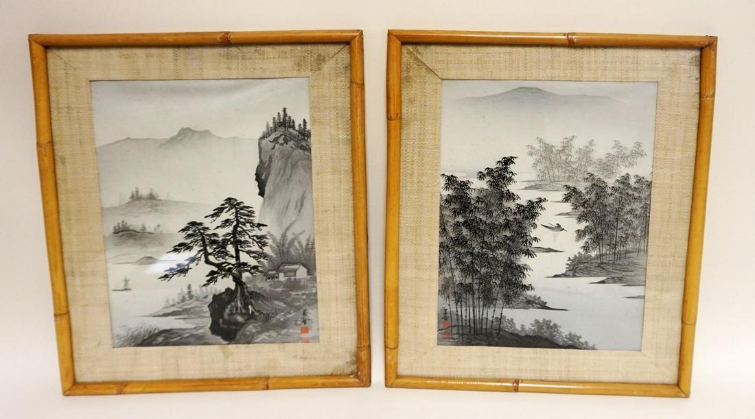 PAIR OF FRAMED CHARACTER SIGNED ASIAN ARTWORK (1 of 5)