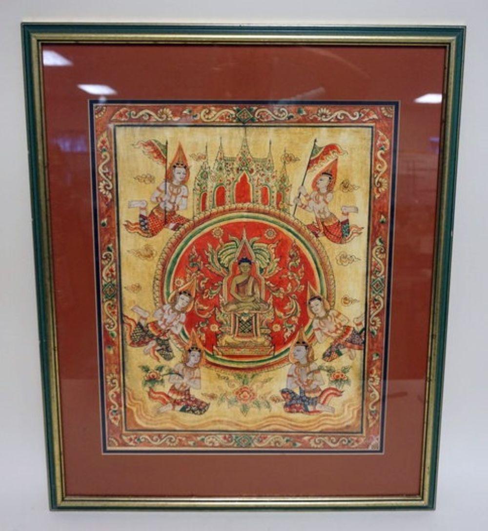 TIBETAN ARTIST SIGNED DRAWING: TIBETAN FRAMED AND MATTED ARTIST SIGNED DRAWING, APPROXIMATELY 23 IN X 28 IN