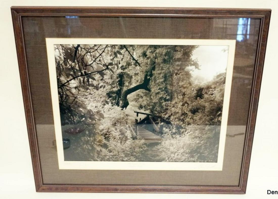OLD WOOD BRIDGE PHOTO: FRAMED AND MATTED PHOTO *OLD WOOD BRIDGE*, APPROXIMATELY 23 IN X 27 IN OVERALL