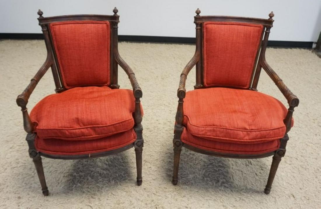 PAIR OF CONTINENTAL UPHOLSTERED ARM CHAIRS (1 of 2)