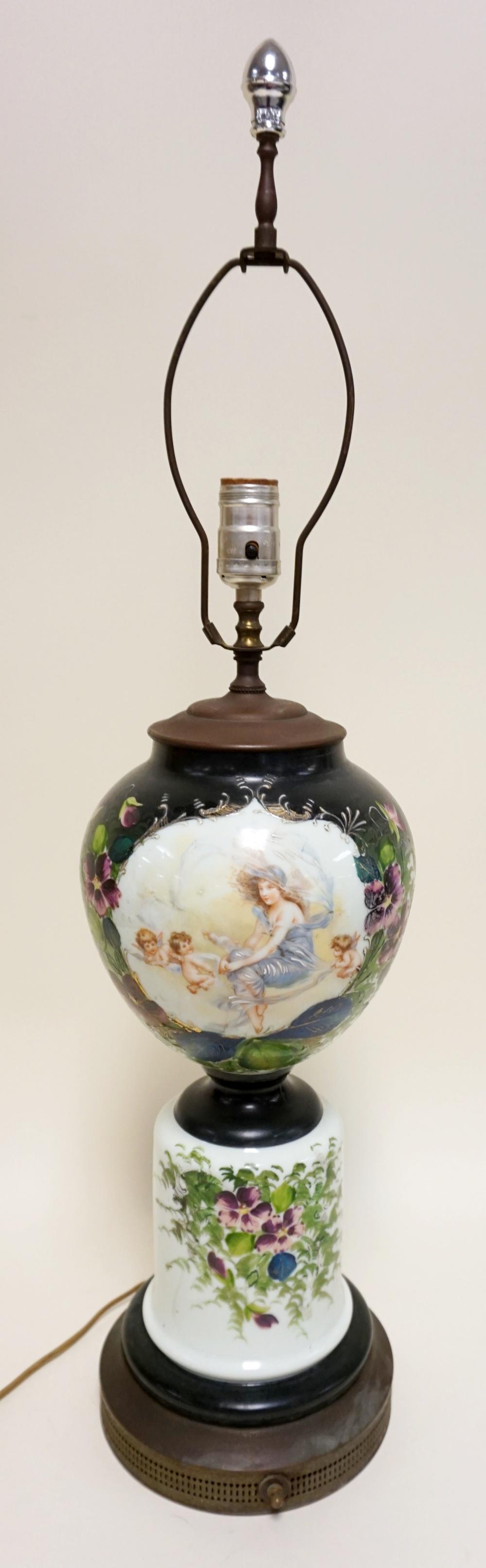 VICTORIAN STYLE MILK GLASS TRANSFER TABLE LAMP (1 of 2)