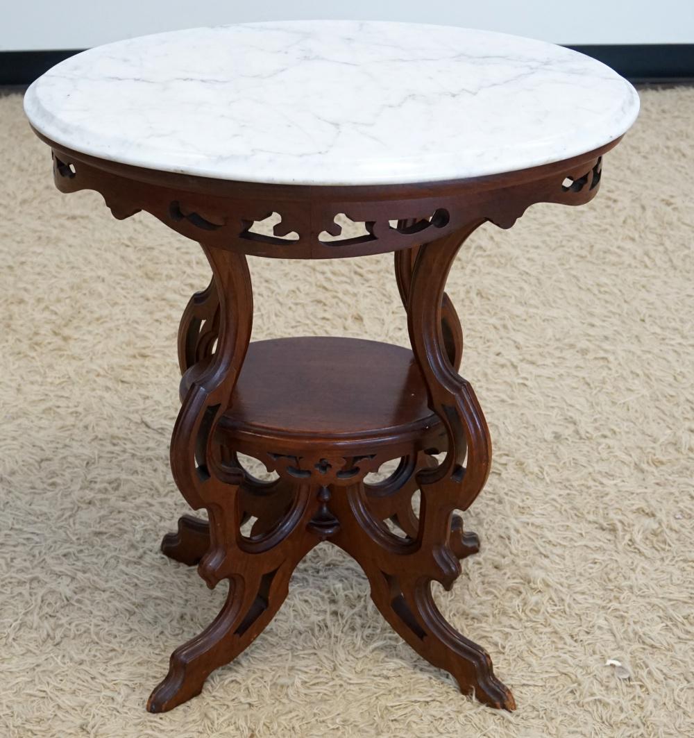 ANTIQUE WALNUT OVAL MARBLE TOP PARLOR TABLE (1 of 2)