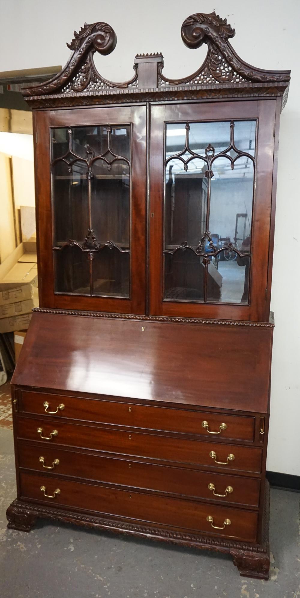 2 PART CONTEMPORARY MAHOGANY SECRETARY DESK (1 of 2)
