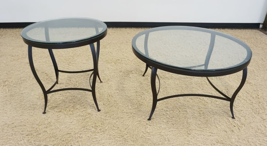 2 GLASS TOP METAL LAMP TABLES (1 of 3)