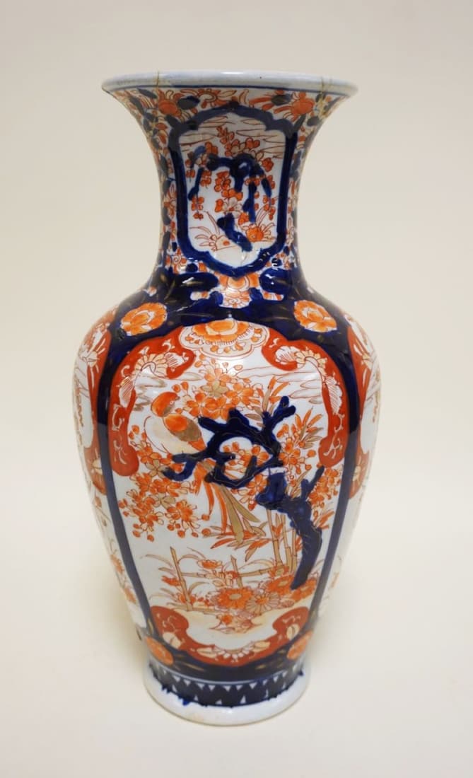 ANTIQUE ASIAN VASE: ANTIQUE ASIAN VASE W/DAMAGE & OLD STAPLE REPAIRS, APPROXIMATEL 15 IN