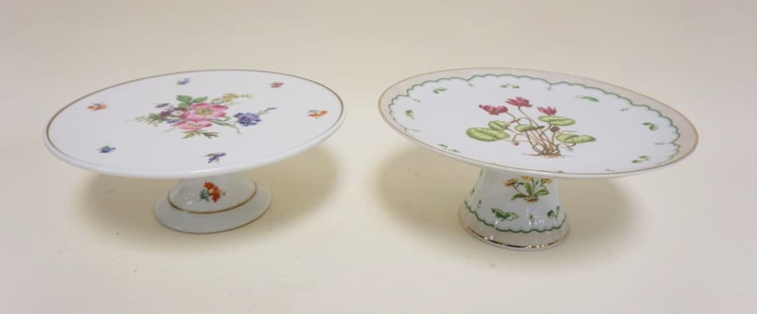 2 CHINA CAKE STANDS: 2 CHINA CAKE STANDS, RICHARD GINORI ITALY & VICTORIAN GARDEN, LARGEST APPROXIMATELY 10 1/2 IN X 4 1/2 IN