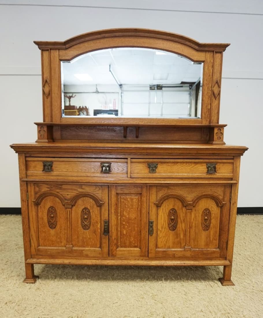 VICTORIAN OAK MIRROR BACK SERVER (1 of 2)