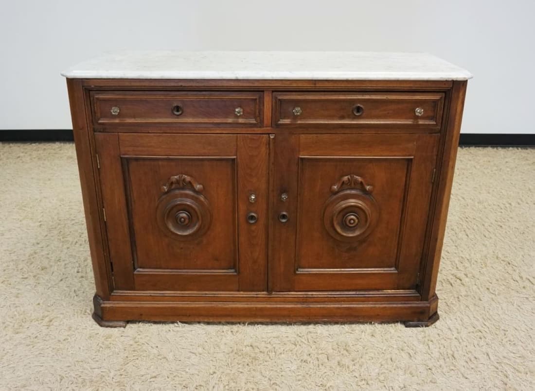 VICTORIAN WALNUT MARBLE TOP SIDEBOARD (1 of 3)