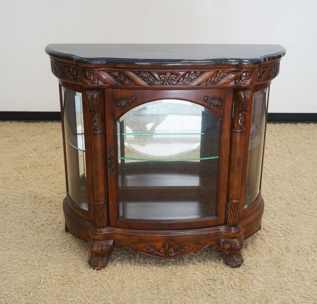 ORNATE MARBLE TOP DISPLAY CABINET (1 of 3)