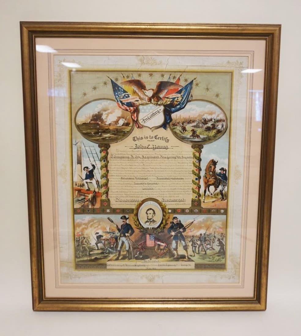 NJ CIVIL WAR DEDICATION: NJ CIVIL WAR DEDICATION JOHN C YOUNG COMPANY B 9TH REGIMENT NJ VOL INFANTRY, APPROXIMATELY 27 IN X 32 IN OVERALL