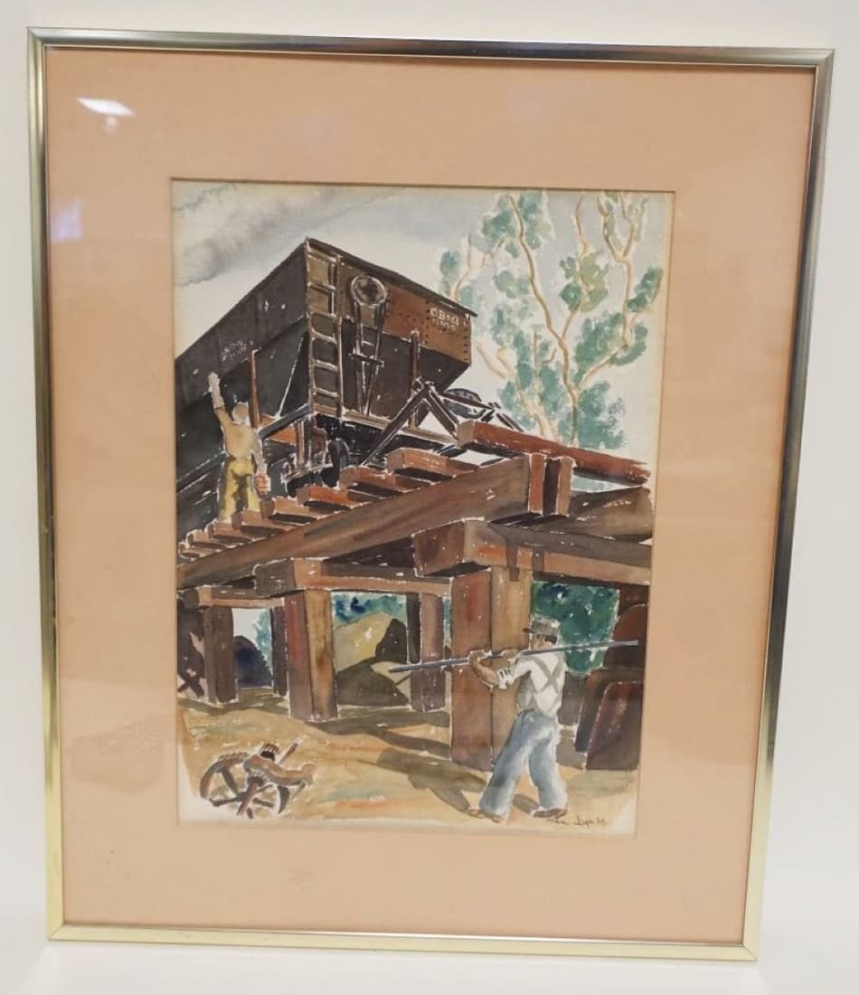 WATERCOLOR OF RAILROAD WORKERS (1 of 3)