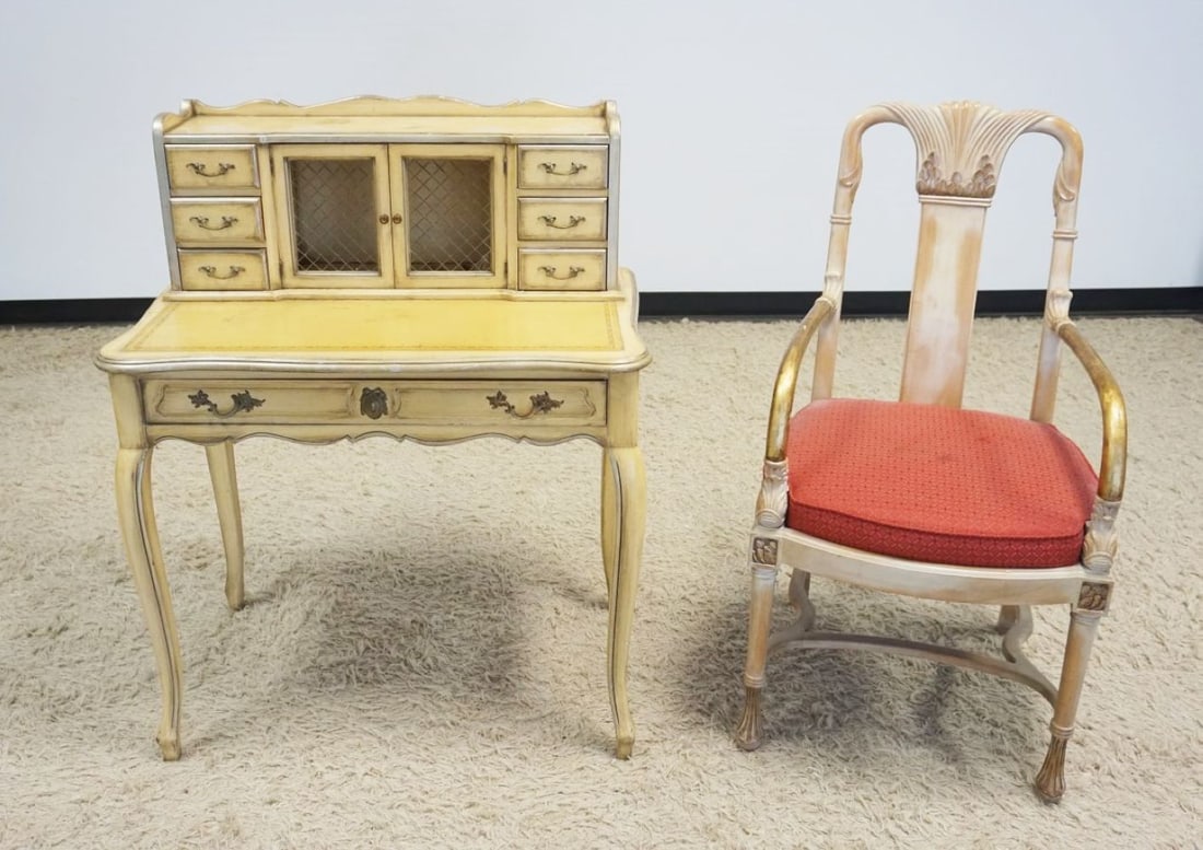 FRENCH PROVINCIAL DESK/VANITY & WOOD ARMCHAIR (1 of 4)