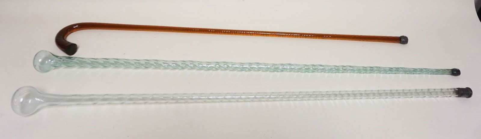 AMBER GLASS CANE/WALKING STICK & 2 PARADE CANES (1 of 4)