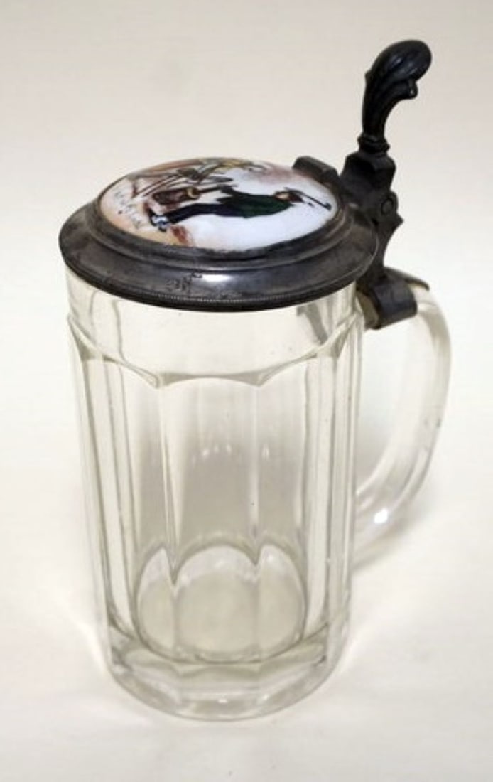 ANTIQUE STEIN WITH HINGED PEWTER LID (1 of 4)