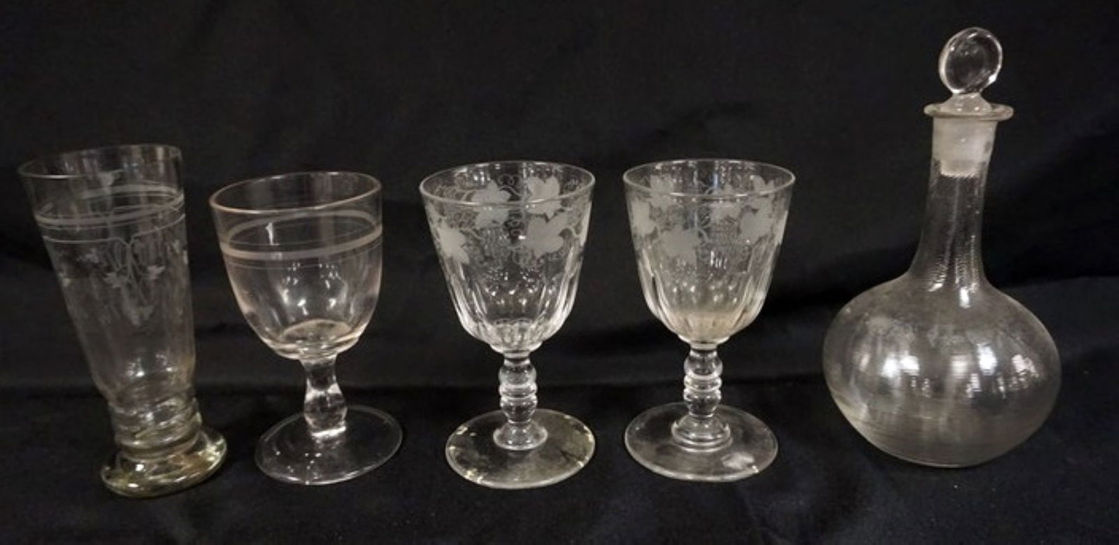 EARLY AMERICAN GLASS GOBLETS AND DECANTOR (1 of 7)