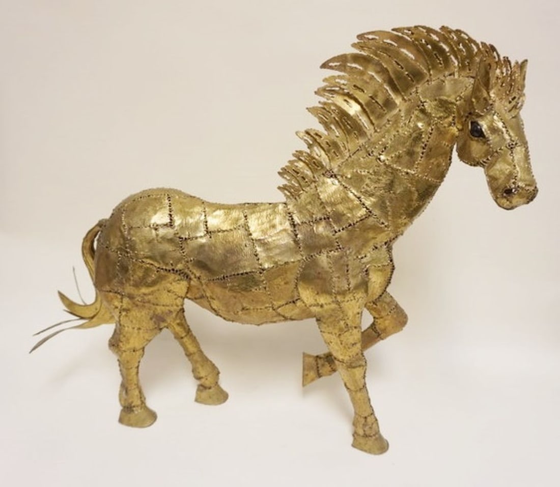 LARGE BRASS MODERN HORSE SCULPTURE (1 of 3)
