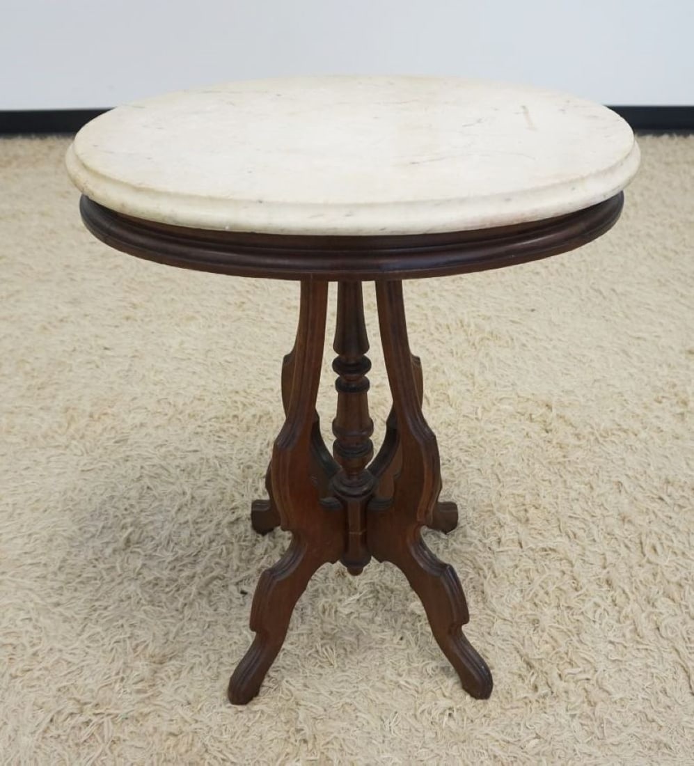 VICTORIAN WALNUT OVAL MARBLE TOP TABLE (1 of 3)