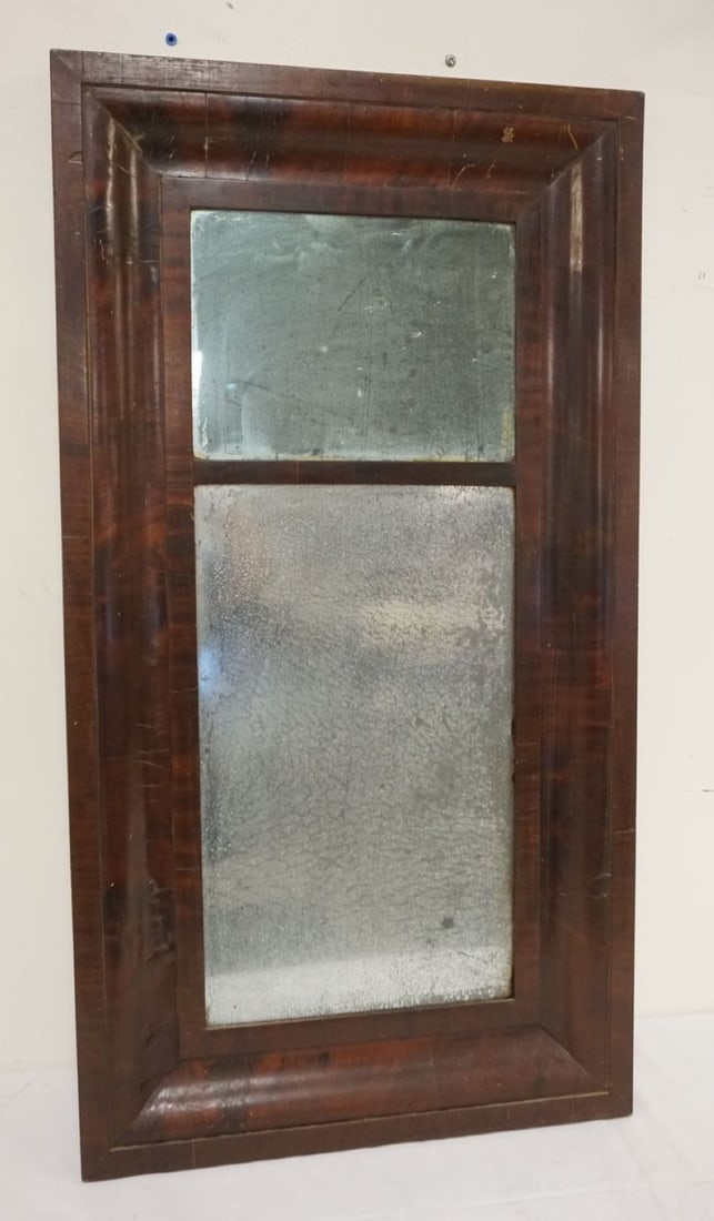 ANTIQUE EMPIRE OGEE DOUBLE HANGING MIRROR: ANTIQUE EMPIRE OGEE DOUBLE HANGING MIRROR, APPROXIMATELY 21 IN X 38 IN