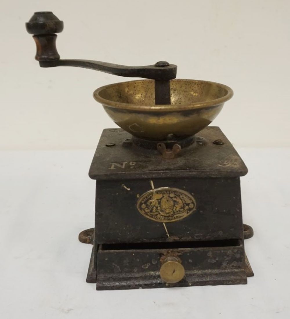 CONTINENTAL CAST METAL COFEE GRINDER: CONTINENTAL CAST METAL COFEE GRINDER, APPROXIMATELY 9 IN HIGH