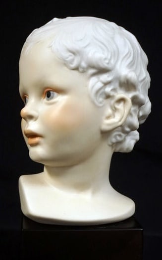 CYBIS PORCELAIN HEAD: CYBIS PORCELAIN HEAD MOUNTED ON WOOD, APPROXIMATELY 10 IN HIGH