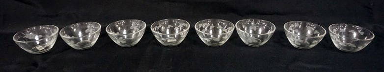 WATERFORD CRYSTAL PEMROSE BOWLS: WATERFORD CRYSTAL LOT OF 8 PEMROSE GLASS CUT BOWLS, APPROXIMATELY 4 IN X 2 IN H