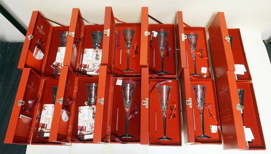 WATERFORD CRYSTAL 12 DAYS OF CHRISTMAS FLUTES: WATERFORD CRYSTAL 12 DAYS OF CHRISTMAS LIMITED EDITION, 12 CRYSTAL FLUTES WITH BOXES