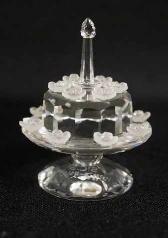 SWAROVSKI CRYSTAL FIGURINE: SWAROVSKI CRYSTAL FIGURINE, BIRTHDAY CAKE 87-92, APPROXIMATELY 2 IN H