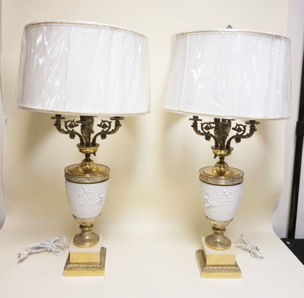 PAIR OF ORNATE BRASS CANDELABRA TABLE LAMPS (1 of 4)