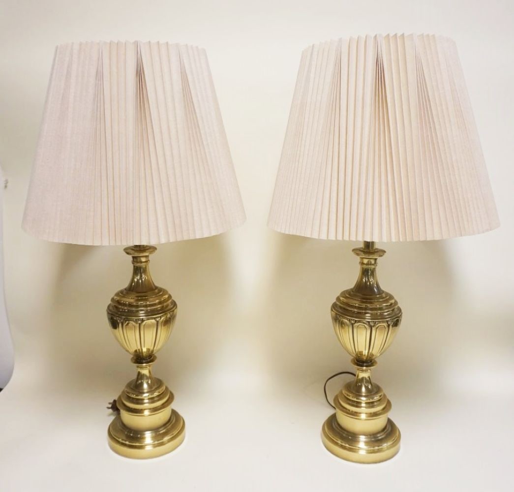 PAIR OF HEAVY BRASS STIFFEL URN SHAPED TABLE LAMPS (1 of 3)
