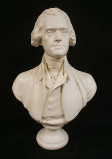 LARGE PLASTER BUST OF THOMAS JEFFERSON: LARGE PLASTER BUST OF THOMAS JEFFERSON SIGNED ALVA, APPROXIMATELY 29 IN HIGH