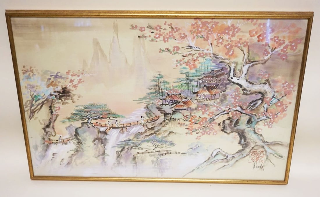 FRAMED ASIAN PRINT SIGNED W/CHARACTER MARKS (1 of 1)