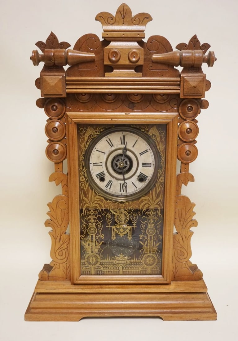 VICTORIAN WALNUT SHELF CLOCK W/ALARM (1 of 3)