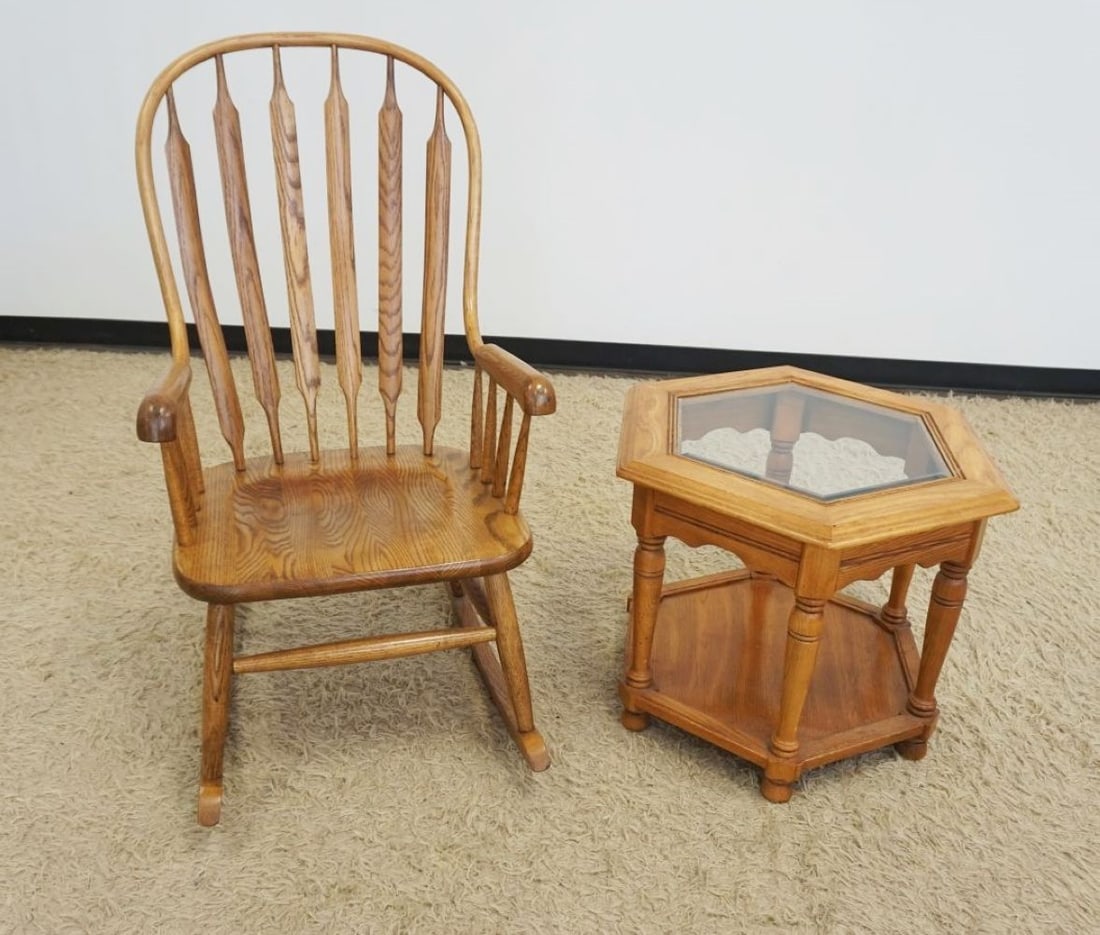 OAK BENTWOOD ARROW BACK ROCKER & LAMP TABLE (1 of 3)