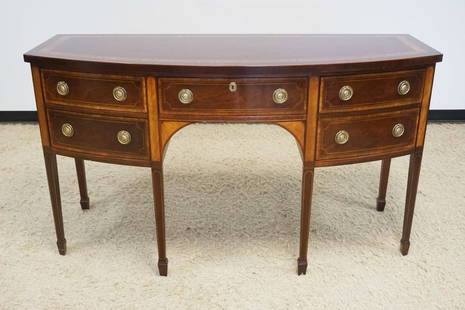 BAKER HISTORIC CHARLESTON MAHOGANY SIDEBOARD: BAKER HISTORIC CHARLESTON MAHOGANY SIDEBOARD, INLAID, APPROXIMATELY 68 IN X 26 IN X 38 IN HIGH