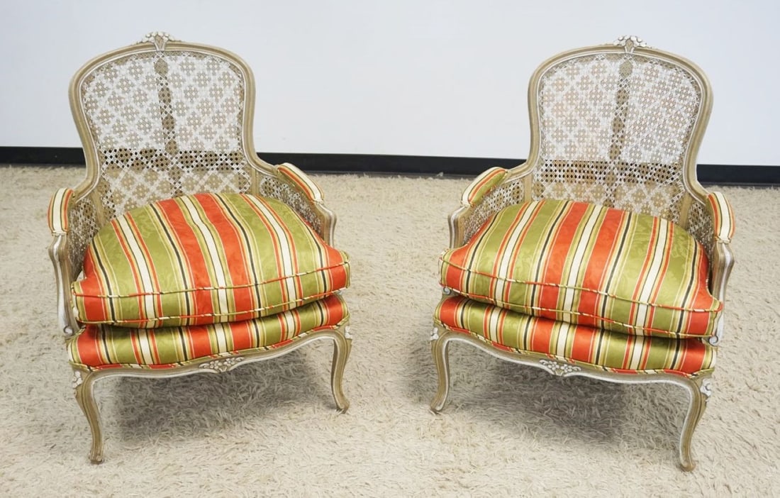 PAIR OF ORNATE UNMARKED BAKER ARMCHAIRS (1 of 5)