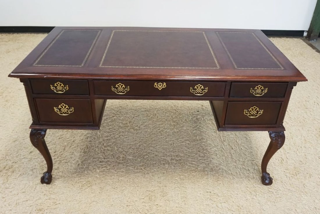 MAHOGANY BALL & CLAW FOOT CHIPPENDALE STYLE DESK (1 of 4)