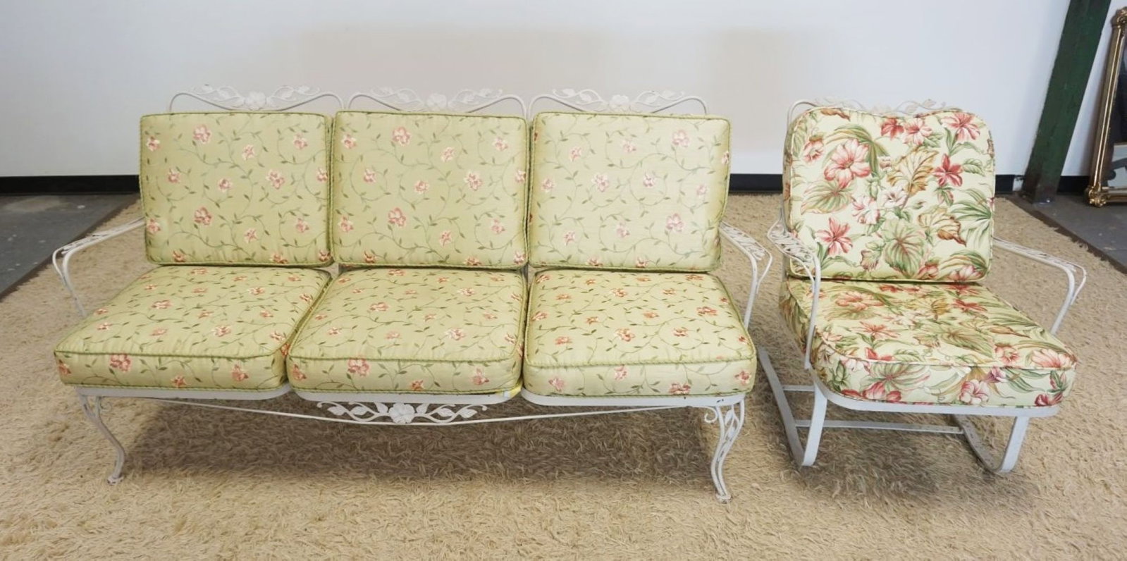 FANCY IRON PATIO SETTEE & SPRING ROCKER: FANCY IRON PATIO SETTEE & SPRING ROCKER