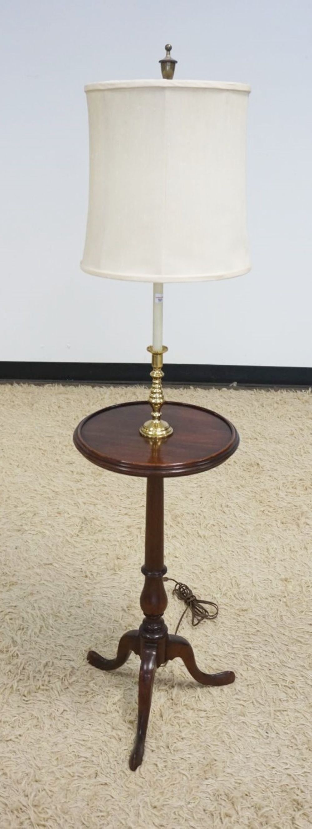 MAHOGANY & BRASS CANDLE STAND FLOOR LAMP (1 of 2)