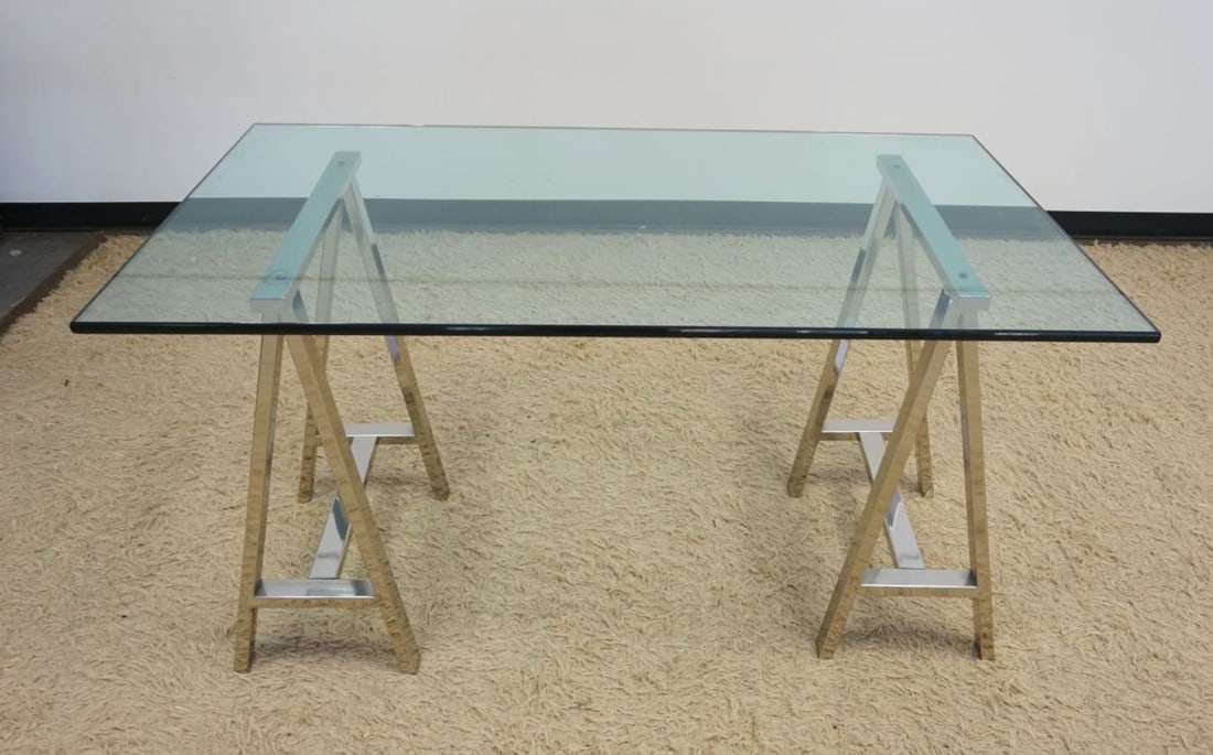 RESTORATION HARDWARE MODERN GLASS TOP TABLE (1 of 2)