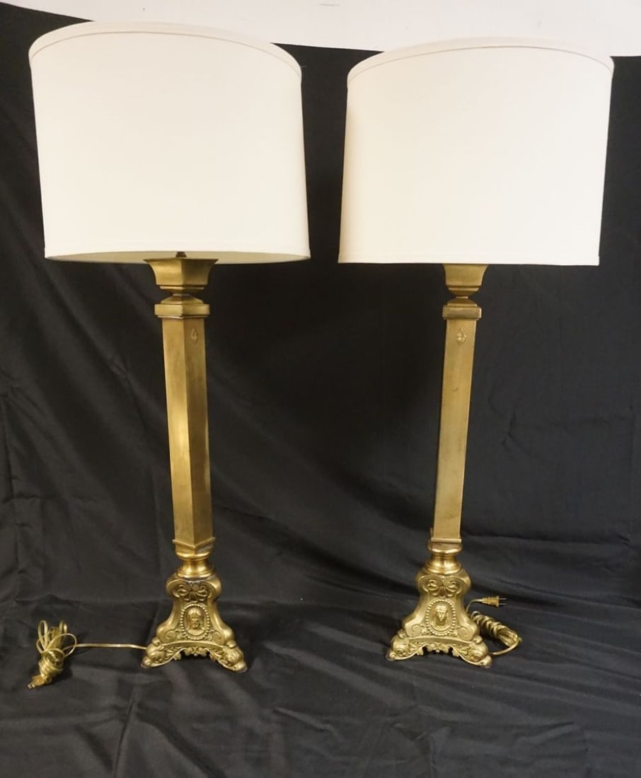 PAIR OF RELIGIOUS BRASS PRICKET STICK TABLE LAMPS (1 of 2)