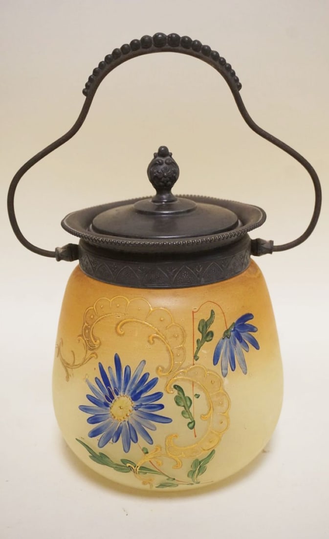 ANTIQUE GLASS AMBER VICTORIAN BISCUIT JAR (1 of 2)