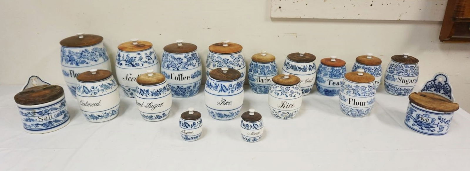 ASSORTED LOT OF BLUE & WHITE POTTERY CANISTERS (1 of 5)