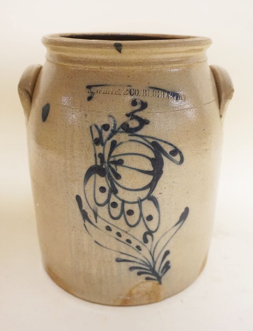 N WHITE & CO BINGHAMTON STONEWARE CROCK (1 of 8)