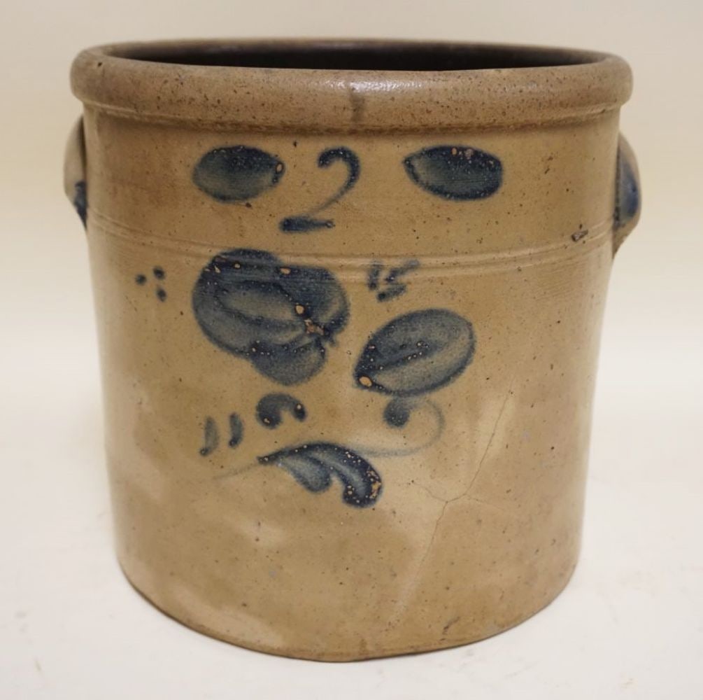 2 GAL BLUE DECORATED STONEWARE CROCK (1 of 5)