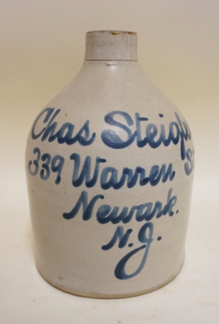 BLUE SCRIPT DECORATED STONEWARE JUG (1 of 5)