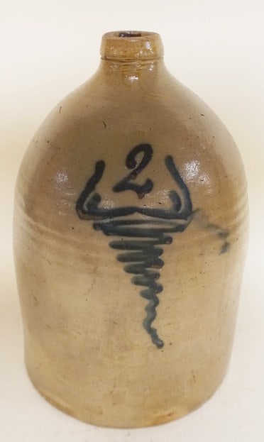 2 GAL BLUE DECORATED STONEWARE JUG (1 of 4)